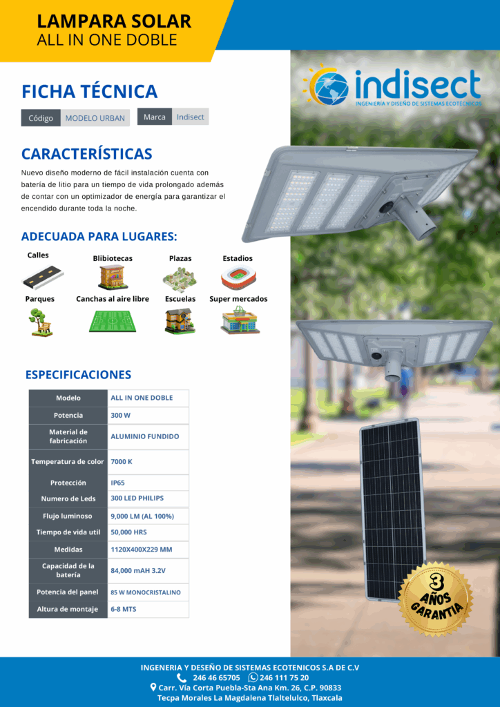 Lampara Solar All in One DOBLE 5 ficha técnica lampara solar all in one